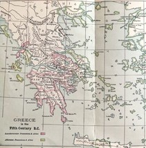 Greece In The 5th Century B.C. Map Print 1893 Victorian Mythology Antiqu... - $24.99