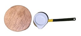 Vintage Yellow Enamel Canister & Pour Pot Set Wood Lid Mid-Century Kitchen MCM image 3