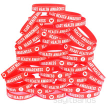 100 of Heart Health Awareness Wristbands - Red Debossed Silicone Bracelets ❤ - £46.59 GBP