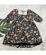 American Eagle Womens Babydoll Mini Dress Size L Black Cream Floral Puff... - $40.60 CAD