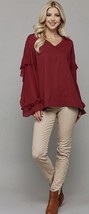 New Gigio By Umgee M L Burgundy Wine Knit And Georgette Ruffle Tunic Oversized - £21.54 GBP