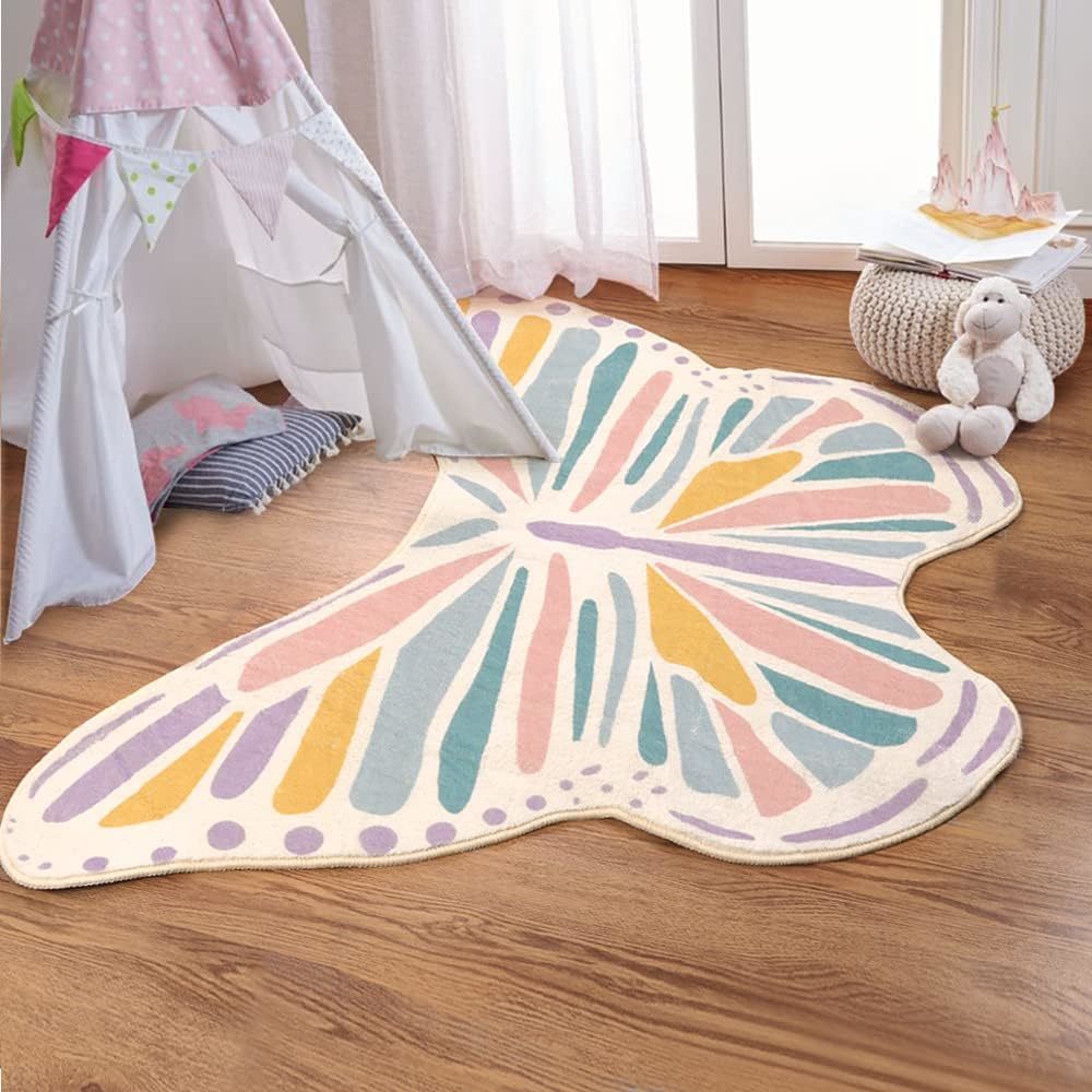 Lukinbox Butterfly Kids Rugs For Girls Bedroom Ultra Soft Kids Play Mat,... - $35.98