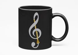 Clarinet Music. G Clef Musical Note Design, Black 11oz Ceramic Mug - $21.77+