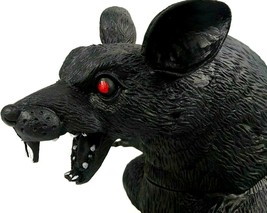 Big Teeth Black Rat Halloween Sitting Rodent Prop Decor Red Eyes Figure Figurine - £23.63 GBP