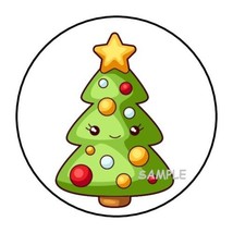 30 CHRISTMAS TREE ENVELOPE SEALS LABELS STICKERS 1.5&quot; ROUND HAPPY CUTE - $7.49