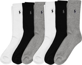 Polo Ralph Lauren 6-Pair Pack Sport Crew Socks Black White Grey MultiColor - £27.25 GBP