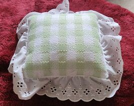 Cute Handmade Green &amp; White Lace Boarder Mini Pillow Doll Ring Wedding  ... - $14.99