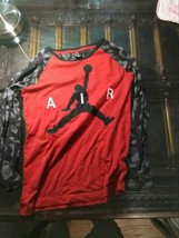 Air Jordan Large Red Shirt with Camo Sleeves for Kids, Streetwear, Youth Fashion - £7.78 GBP