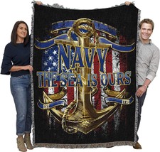 Us Navy The Sea Is Ours Blanket, A Gift-Quality 72 X 54-Inch Cotton Military - £62.30 GBP