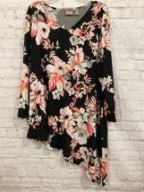 Chicos Womens Size XL Tunic Top Black Floral Print Asymmetrical Hem Flowy - $23.55