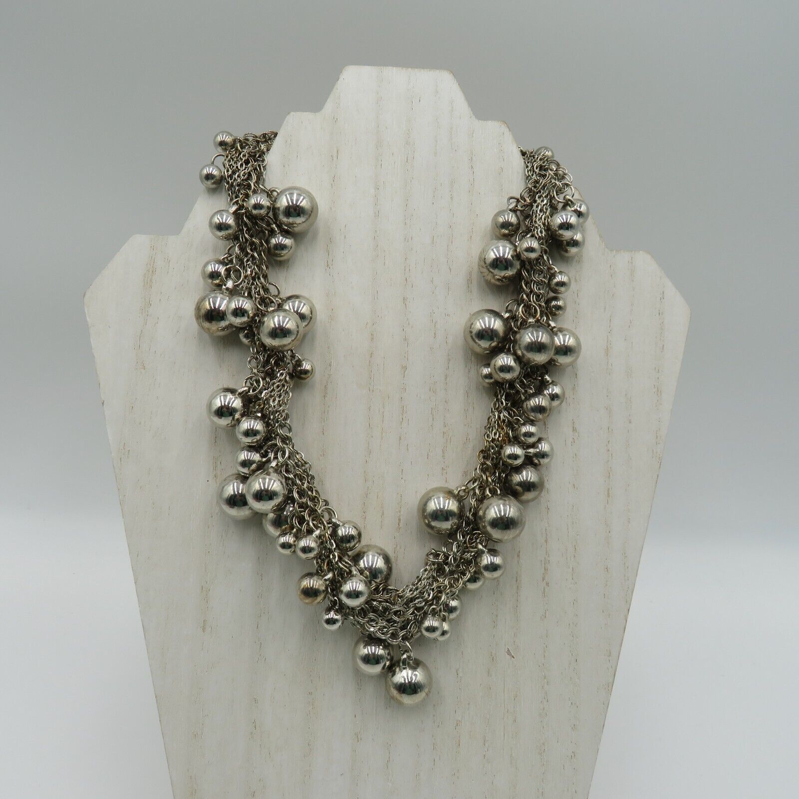 Ethel Myrtle Necklace 17" Silver Tone Multi Twisted Chain Metal Beads Choker - £14.00 GBP