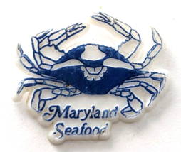 Chesapeake Bay Crab Pin Maryland Seafood Promo Blue White State Shaped V... - $9.99