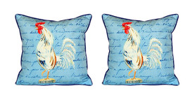 Pair of Betsy Drake White Rooster Script Large Indoor Outdoor Pillows 18x18 - £69.65 GBP