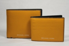 Michael Kors Cooper Pebbled Yellow Leather Billfold Wallet 3-in-1 36F9LC... - $82.16