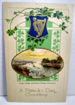 St Patrick&#39;s Day Postcard Lady Harp  Castle Bridge John Winsch Back Germany 440 - £11.52 GBP
