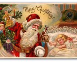 Babbo Natale IN Raso Sleeping Bambino Goffrato Dorato Unp DB Cartolina P25 - £15.50 GBP