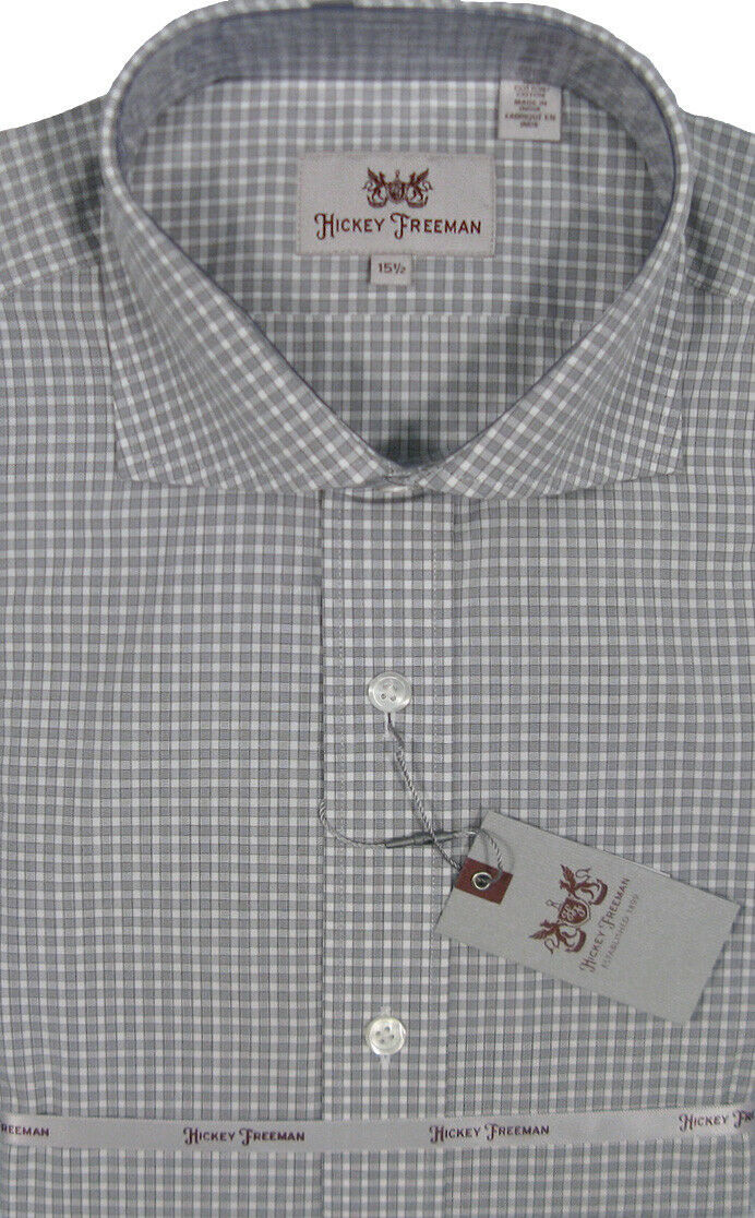 NEW $145 Hickey Freeman Crisp Dress Shirt!  15.5 34  White &amp; Gray Check - $69.99