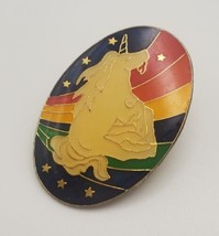 Funky Unicorn Flying Through Rainbow Mythical Fun Lapel Vintage Hat Pin Pinback - £15.61 GBP