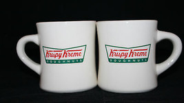 Set of 2 Krispy Kreme Doughnuts Heavy Big White Logo Coffee Tea Mug Cups (A) - £37.45 GBP