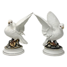 Vintage White Doves Andrea By Sadek Seto Kowa Toki Japan  Porcelain Bisque Pair - £43.94 GBP