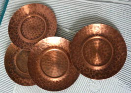Vintage Handmade Smooth Hammered Solid Copper Drink Coasters Set of 4 Round - £31.70 GBP