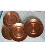 Vintage Handmade Smooth Hammered Solid Copper Drink Coasters Set of 4 Round - £30.55 GBP