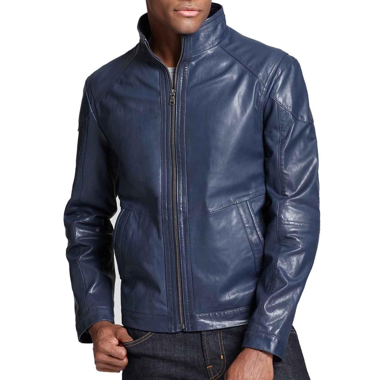 Men navy blue leather jacket Men navy blue biker jacket, Leather jackets for men