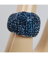 Stunning Blue Bling Cocktail Ring Silver Tone Size 8.5 - $26.18