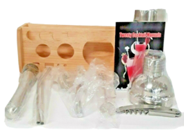 Bar Kit Mixology 14 Piece Wood Stand Cork Screw Spoon Stainless Steel Craft - £14.06 GBP