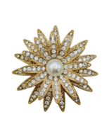 Vintage Gold Tone Faux Pearl Crystal Layered Flower Pendant - $46.18 CAD