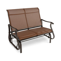 Patio Glider Bench 2-Person High Back Curved Armrests Brown Swing Rocker Garden - £160.18 GBP