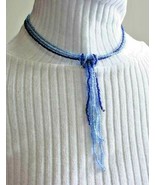 Shades of Blue Glass Seed Bead Tassel Necklace 1990s vintage 15&quot; - £9.83 GBP