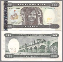 Eritrea P3, 10 Nafka,  1997, 3 woman, camel, women  /  truck, viaduct, U... - $37.60 MXN