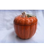 QUALITY  PUMPKIN CANISTER w LID  POTTERY MAKE ,  FALL  DECOR - £7.78 GBP