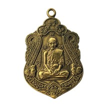 Phra Lp Ruay Famous Monk Thai Amulet Magic Talisman Vintage Brass Gold Pendant - £11.17 GBP