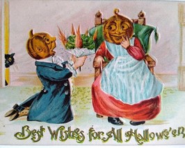 Halloween Postcard Victorian Fantasy Dressed Goblin Heads 1909 Gottschalk 2040 - £28.77 GBP