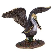 Brown Pelican Bird Bejeweled Crystal Enamel Pewter Trinket Box Gift Boxed - £41.57 GBP