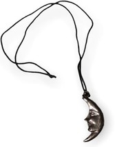 Crescent Moon With Face Silver Colored Necklace  - $12.08