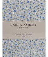 LAURA ASHLEY KING 4PC Cotton Percale Chic Blue Flower Bessie Sheet Set NEW - £62.90 GBP