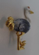 Gerry&#39;s Vintage Signed/Stamped Ostrich Bird Pink Eyes White Enamel Gold Brooch - £15.56 GBP