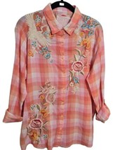 JOHNNY WAS Large Sonya Plaid Button Up Western Embroidered Shirt - £94.32 GBP