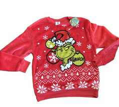 Grinch Womens Pullover Sweatshirt Plush Sz M New Christmas Gift Red Green - $34.99
