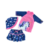 UV Skinz Swimsuit Girls 4T Pink Unicorn Rashguard Top/ Skirt/Hat 3pc Set - $25.66 CAD