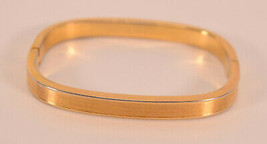 Vintage Monet Square Hinged Bangle Bracelet Gold Tone Ribbed Modernist - £19.73 GBP