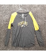 Pittsburgh Penguins Shirt Women Large Gray Long Sleeve Tie Front NHL Hockey - £8.04 GBP