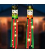 2 Pieces Christmas Windsock Flags with LED Lights Winter Hanging Nutcrac... - $19.99