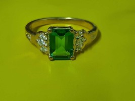 2.50 Ct Green Emerald Engagement Promise Ring Solid 14K Yellow Gold Finish - £82.02 GBP