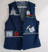 Vintage Napa Valley Sleeveless Denim Embroidered Teacher&#39;s Vest Cotton Size M - £15.25 GBP