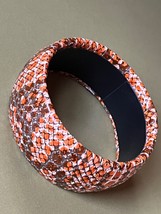 Vintage Wide Orange &amp; Brown Faux Leather Animal Print Bangle Bracelet - 2.5 inch - $13.45