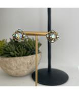 Vintage Rainbow Iridescent Rhinestone Button Clip Earrings - $20.16